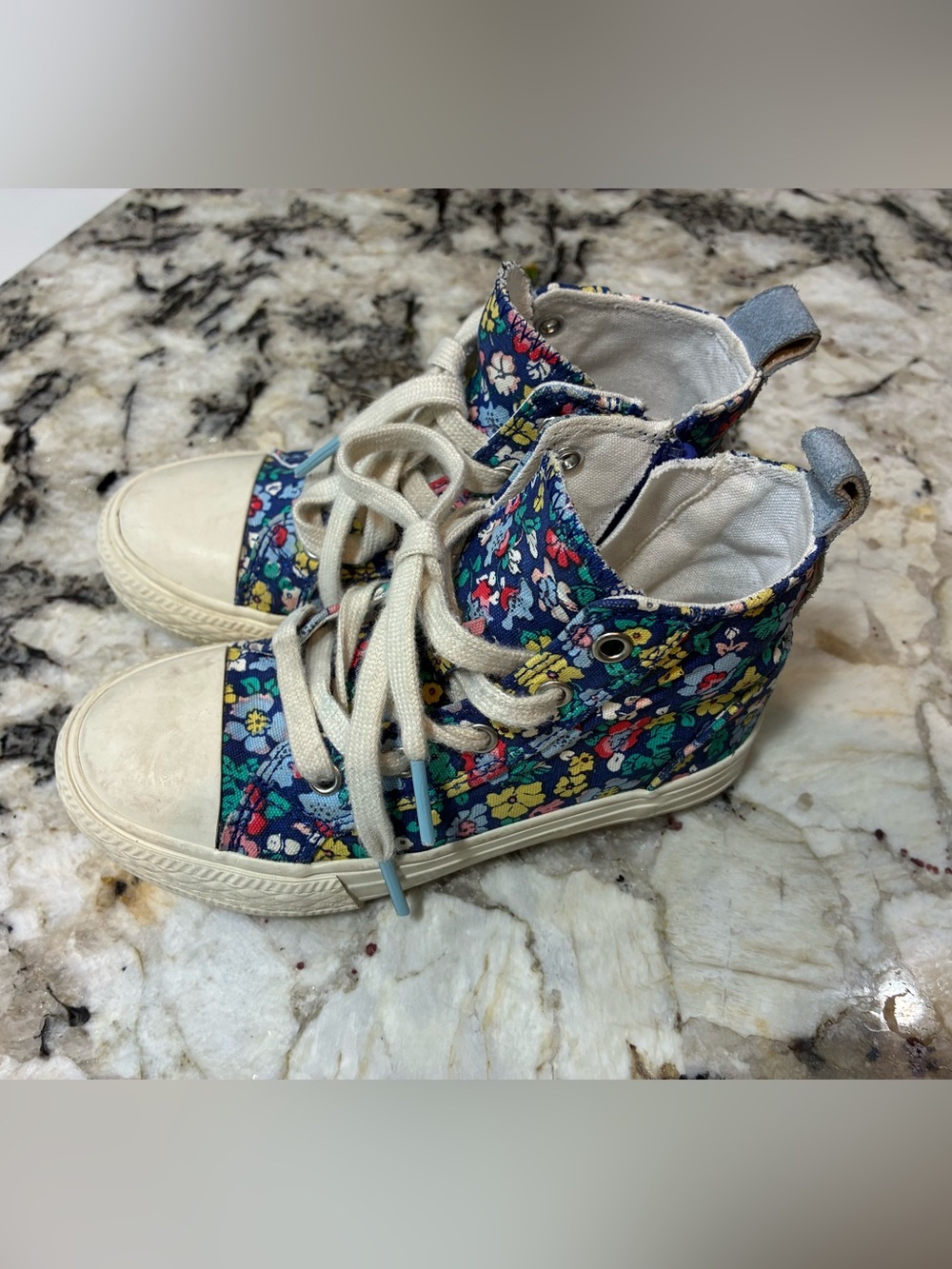 Boden Navy Floral High-Top Kids Sneakers